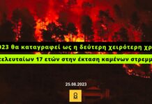 Το 2023 θα καταγραφεί ως η δεύτερη χειρότερη χρονιά των τελευταίων 17 ετών στην έκταση καμένων στρεμμάτων
